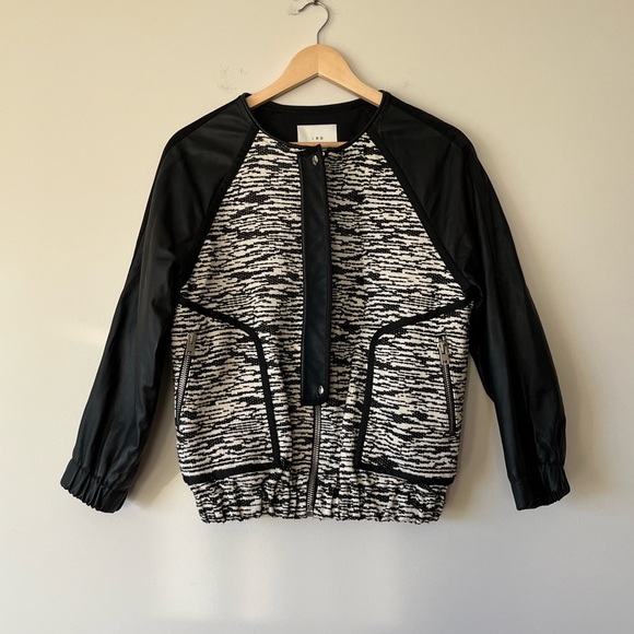 NWOT IRO Jett Zip Up Leather Moto Jacket Tweed - Picture 3 of 11